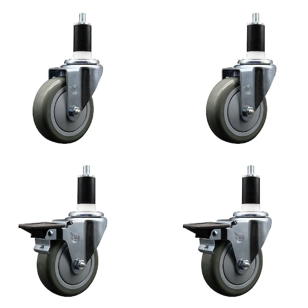 Service Caster 4'' Gray Poly Wheel Swivel 1-3/8'' Expanding Stem Caster Set 2 Brakes, 4PK SCC-EX20S414-PPUB-2-PLB-2-138 - main